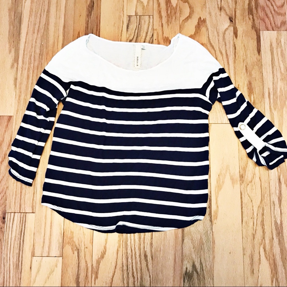 Robin K Lightweight Navy & White Striped Top